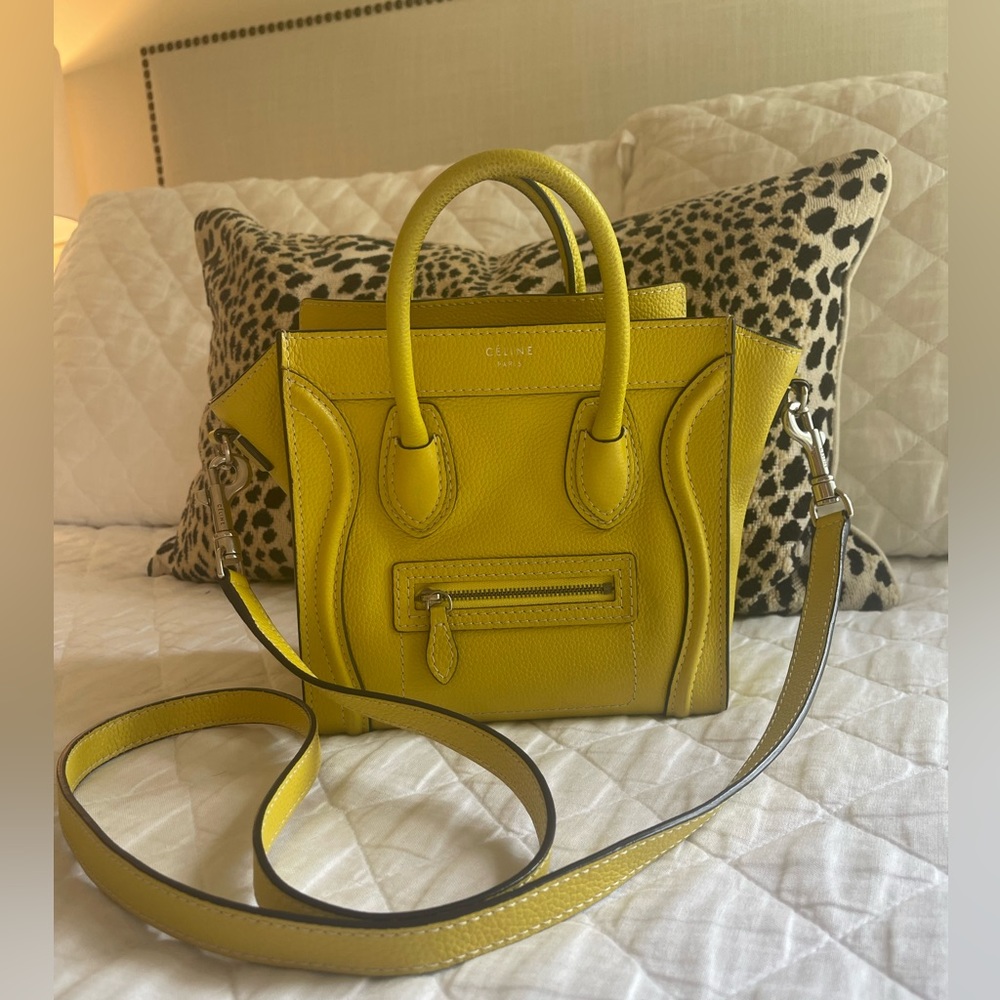 Celine Nano Luggage Bag in Drummed Calfskin Citron yellow